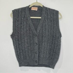 Pendleton Gray Cable Knit Button-Front Wool Vest